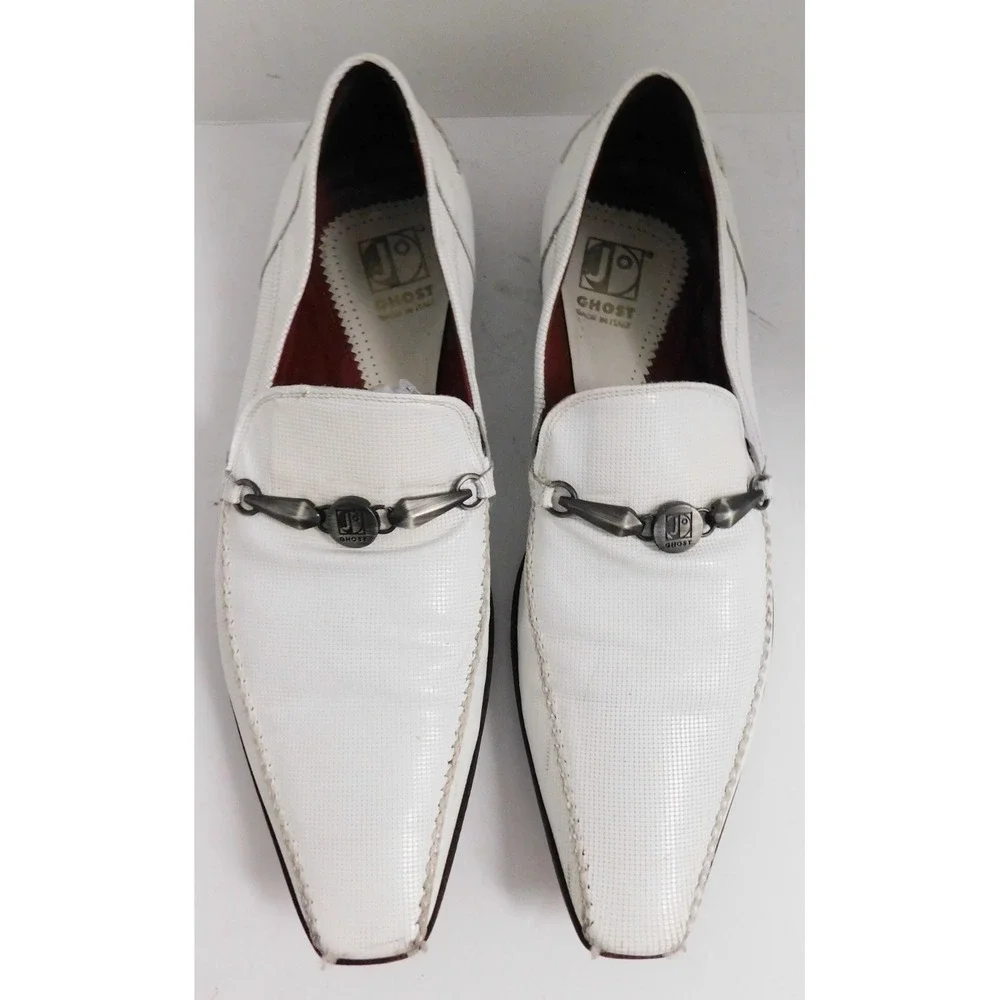 Jo Ghost Textured White Leather Pewter Bit Loafers Italy sz 43